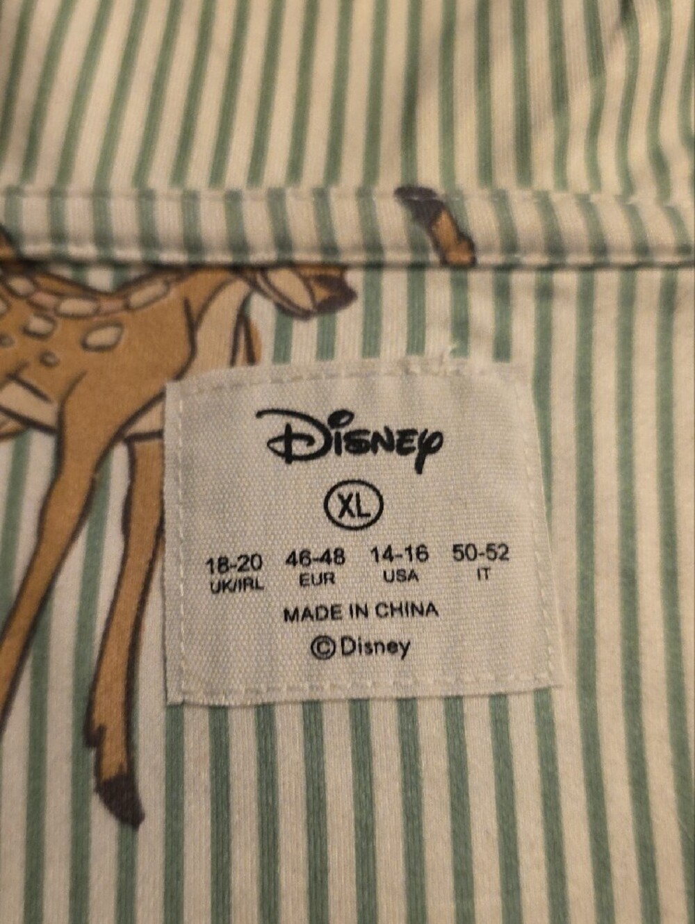 Disney x Primark Bambi Green Stripe Womens Pajama Set - XL - Picture 4 of 5